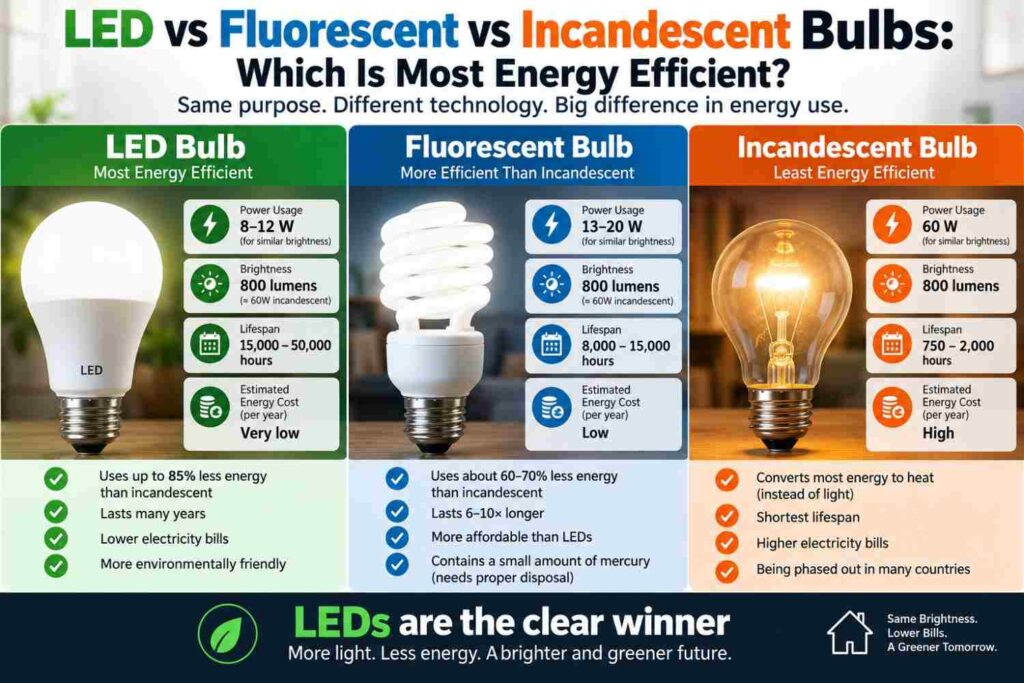 LED vs Fluorescent vs Incandescent Bulbs: Which Is Most Energy Efficient?
